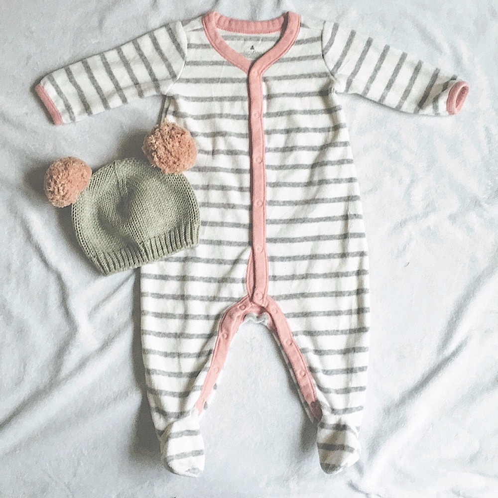 Baby Velour One-Piece Outfit w/Beanie